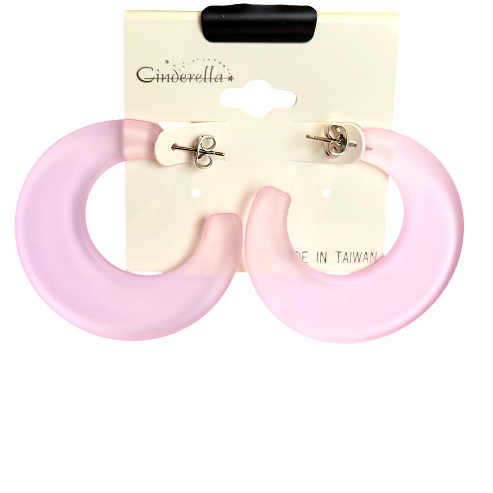 Pink Hoop Earrings 1.7" Retro Bold Pastel Y2K Festival Pierced 80's Statement